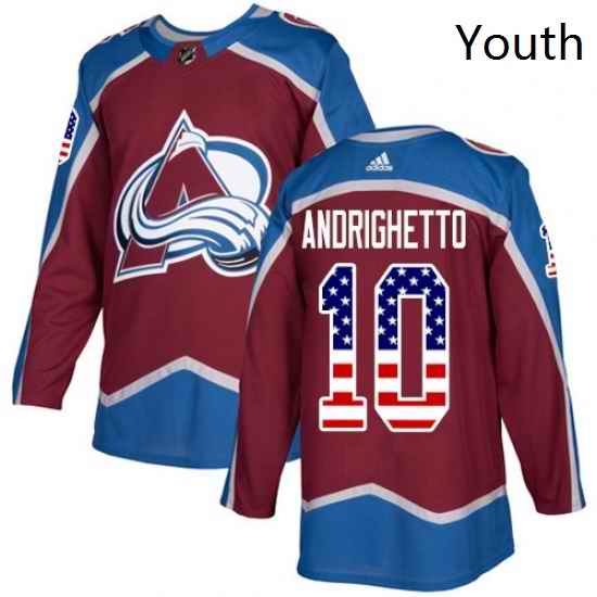 Youth Adidas Colorado Avalanche 10 Sven Andrighetto Authentic Burgundy Red USA Flag Fashion NHL Jersey